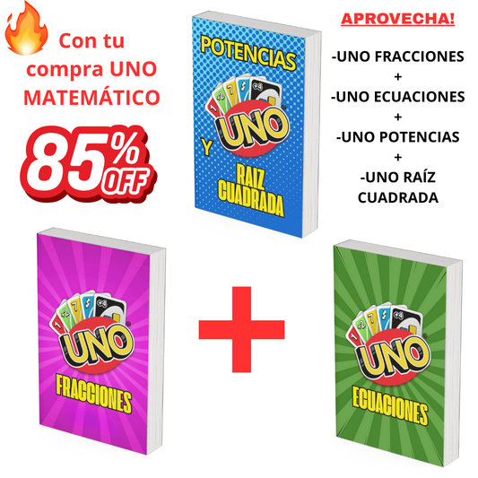 Combo Extra : UNO Fracciones + UNO Ecuaciones + UNO Raíz Cuadrada y Potencia